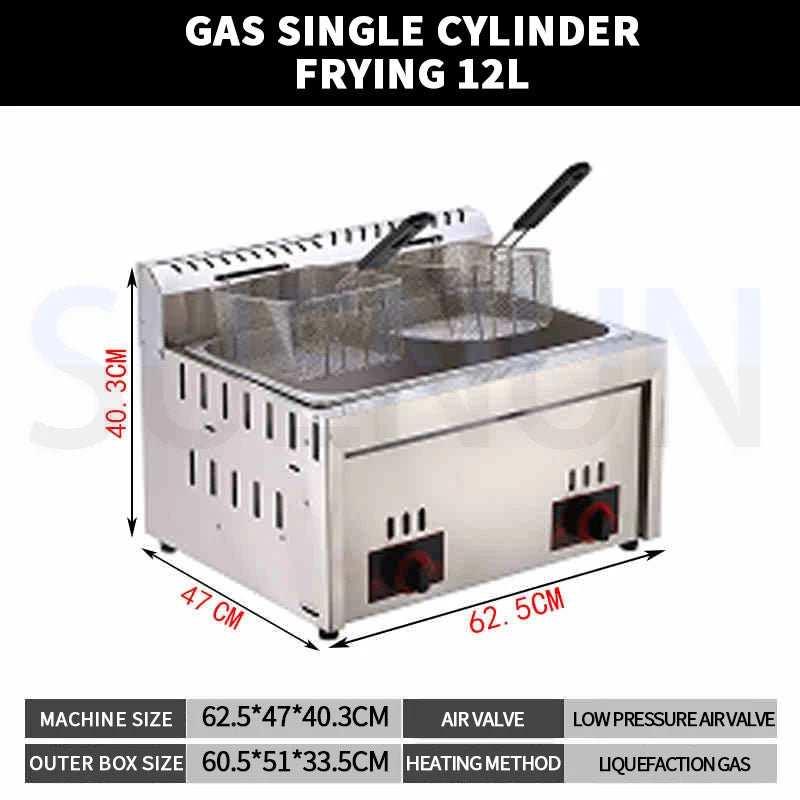 12L Stainless Steel Gas Fryer Countertop Fried Chicken French Fries Machine Commercial Deep Fryer Machine with Dual Tanks