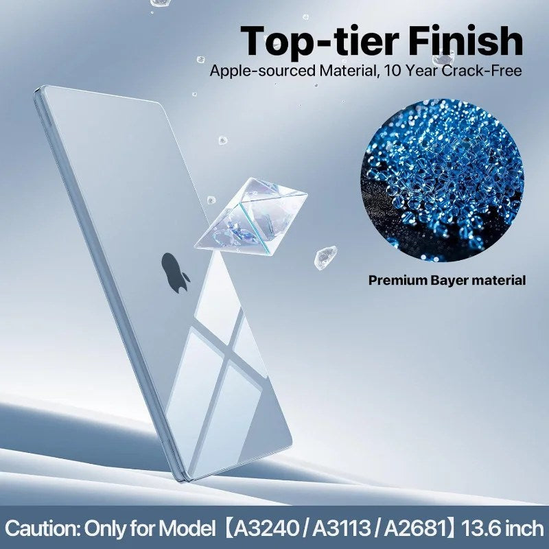 100% Ultra-clear hard case for 13.6" MacBook Air (M4-M2 2022-2025). Crystal-clear, sturdy, protects from scratches &amp; impacts