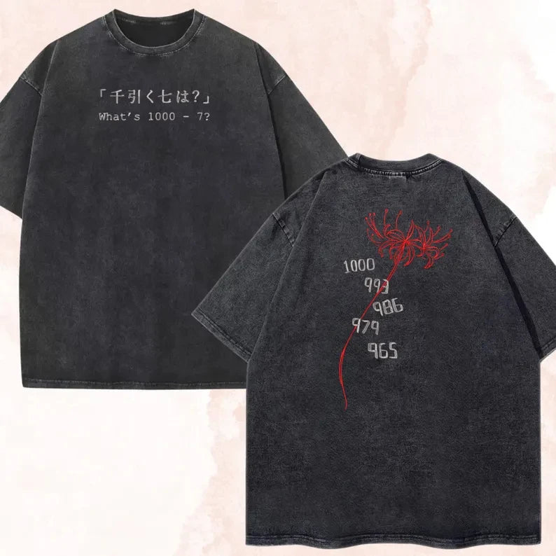 Anime Tokyo Ghoul Kaneki Ken 1000-7 Printed Tee Men Women Cotton Tshirts Vintage Washed T-shirt Harajuku Manga Oversized T Shirt