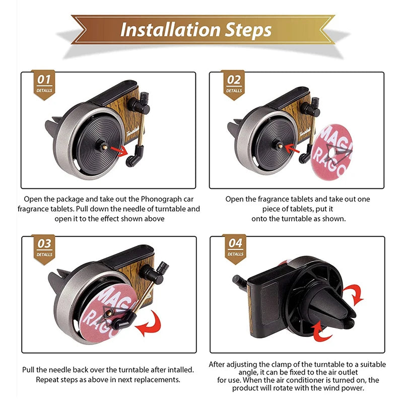 Car Air Freshener in Retro Style Record Player Design Air Fresheners Car Fragrance Diffusers Clips Clip Perfume