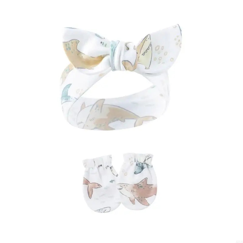 Baby Hair Accessories Set Breathable Head Wrap with Mittens Scratches Resistant for Infants Children Daily Use A2UB