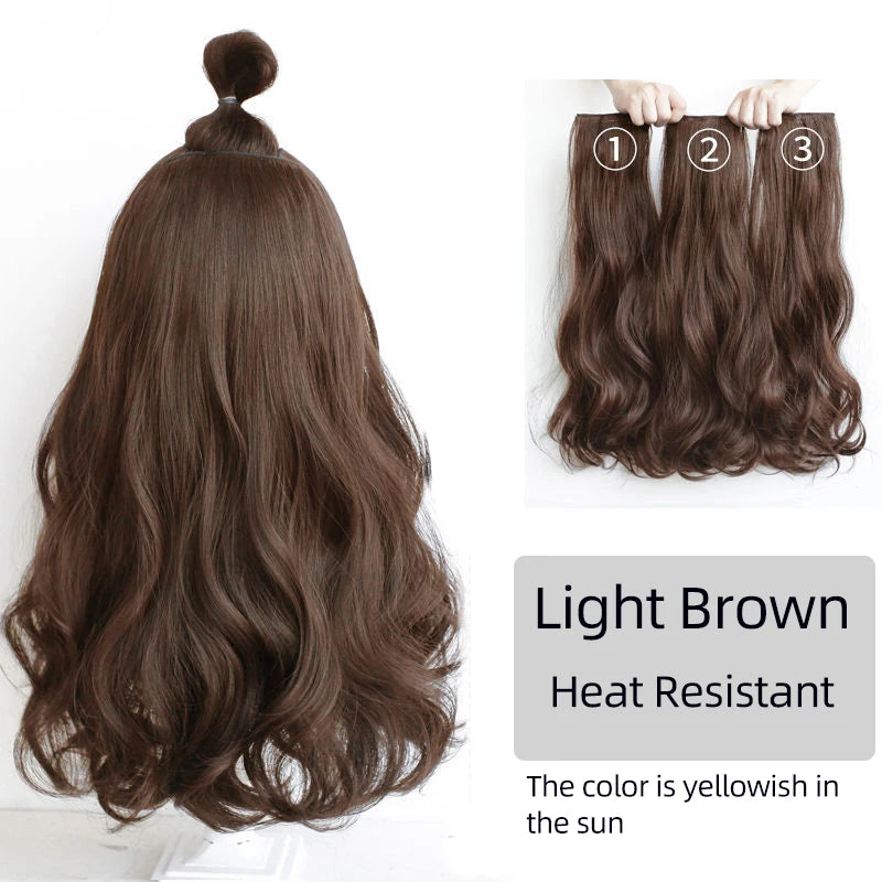 Aosiwig Synthetic Hair Extensions Long Straight Curly Wavy Natural Fake False Wig Female Clip In Hairpiece One Pieces for Women