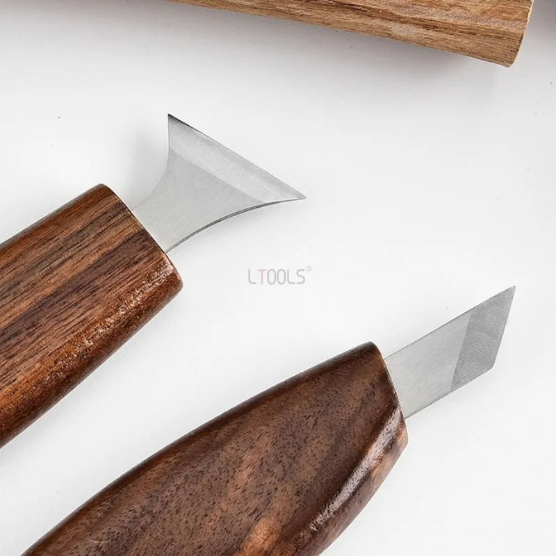 Woodworking Tools Professional Square Handle Woodcarving Vintage Leather Set 12 Pieces Furniture Detail Relief Project Essential