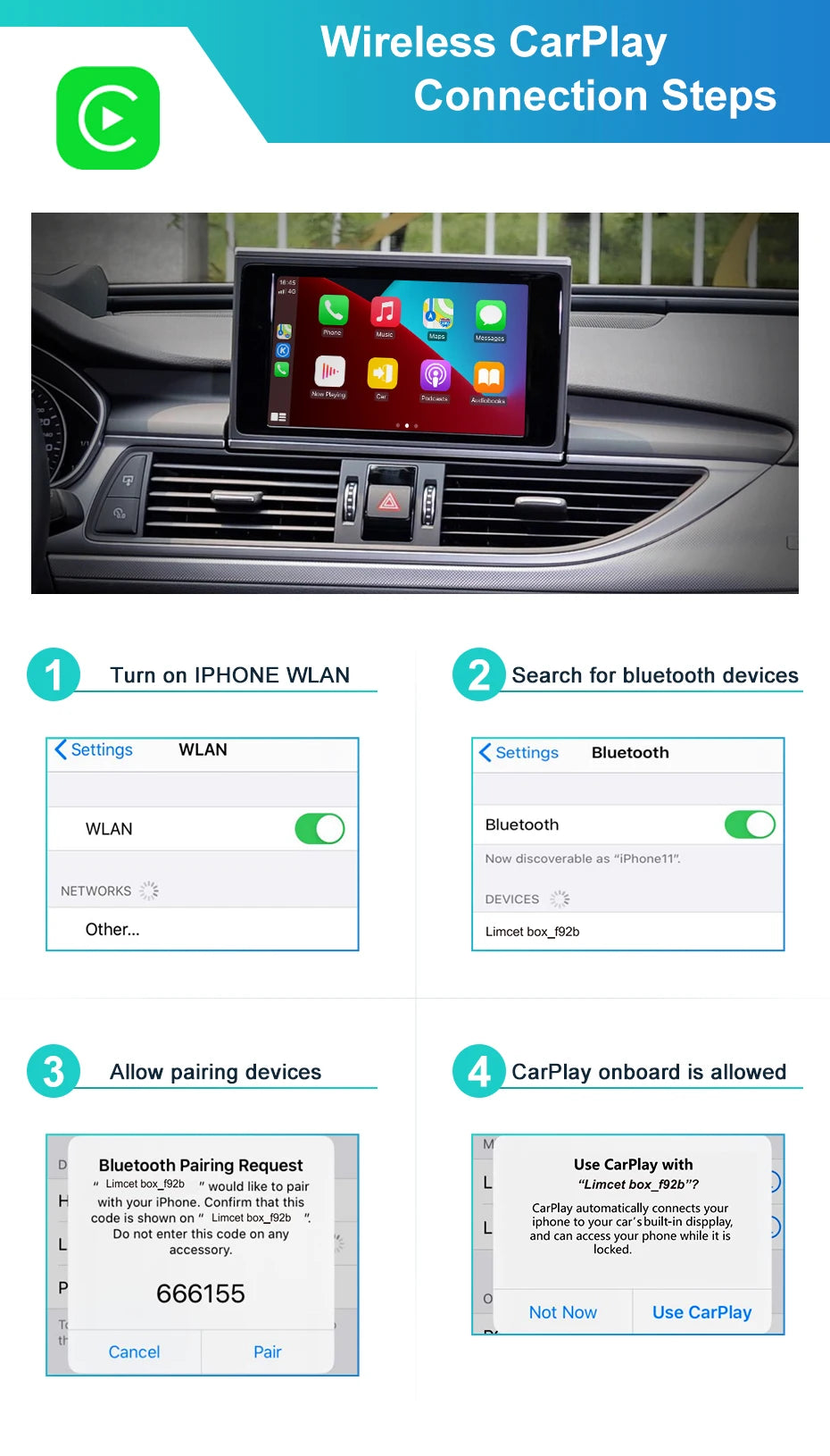 Wireless CarPlay For Audi A6 A7 C7 MMI 3G HN+R 2009-2015 RMC 2012-2018 MIB 2016-2018 Car Play Android Auto Reverse Camera