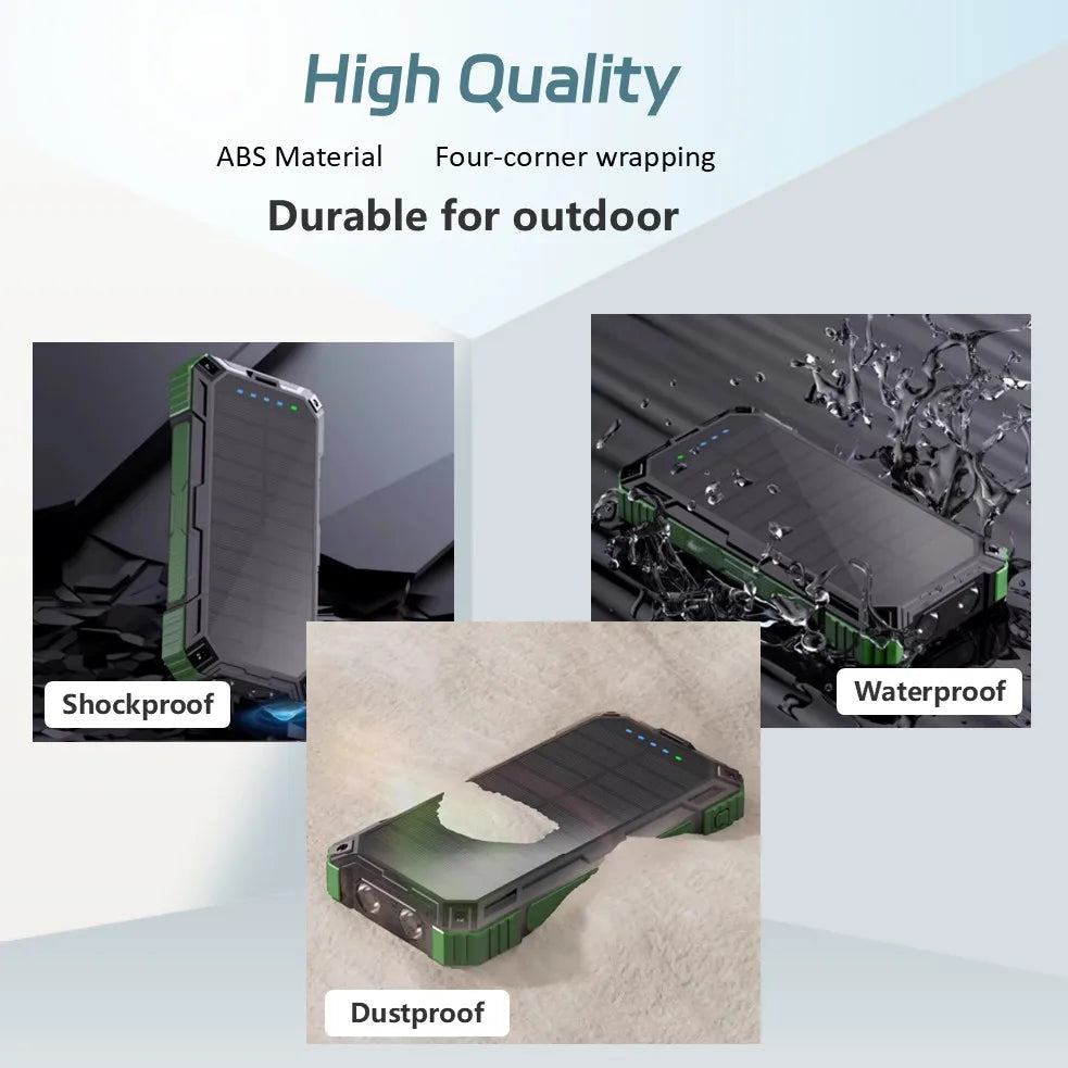 Long-lasting Solar Power Bank, Portable Solar External Battery Pack Built-in Cables, Portable Wireless Charger with Solar Panel