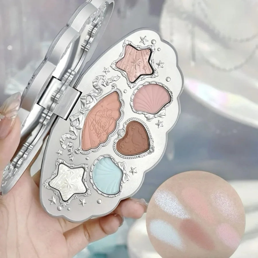Flowerknows Shell Jewelry Gift Set Makeup Kit Full Professional Glitter Eyeshadow Palette Blush Baked Powder 10pcs Kits