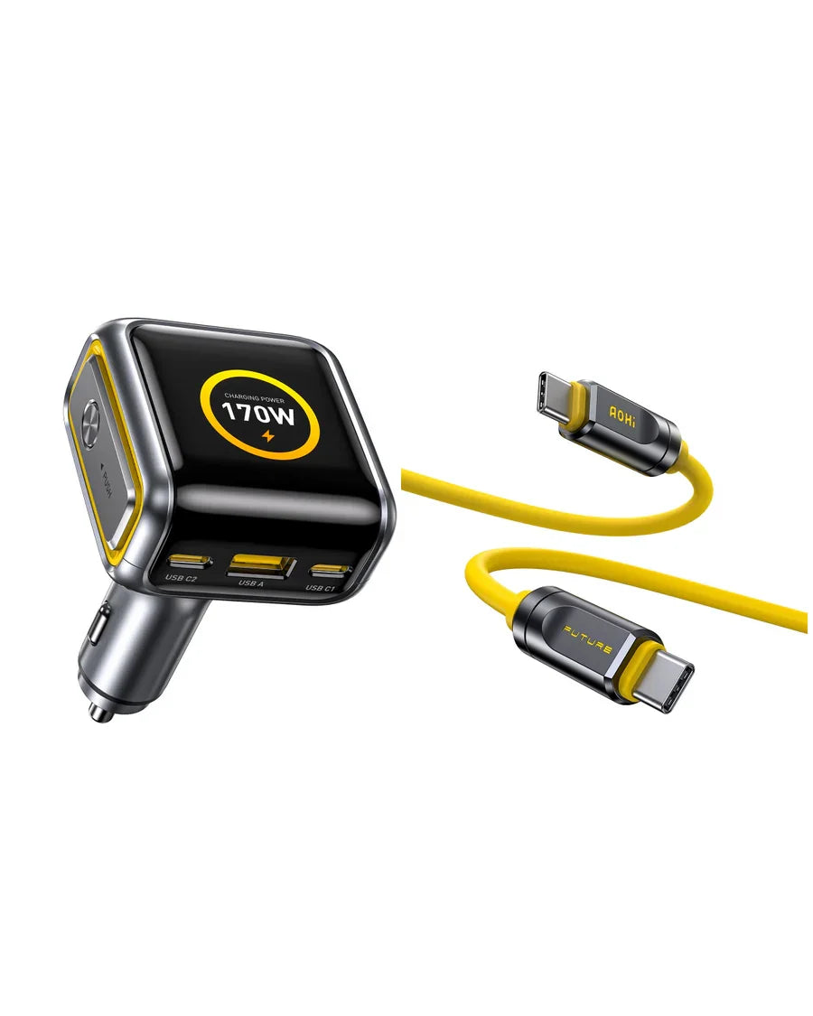 AOHI THE FUTURE Car Charger  AI PD GAN+ 170W 3-Port LED Display Fast Car Charger