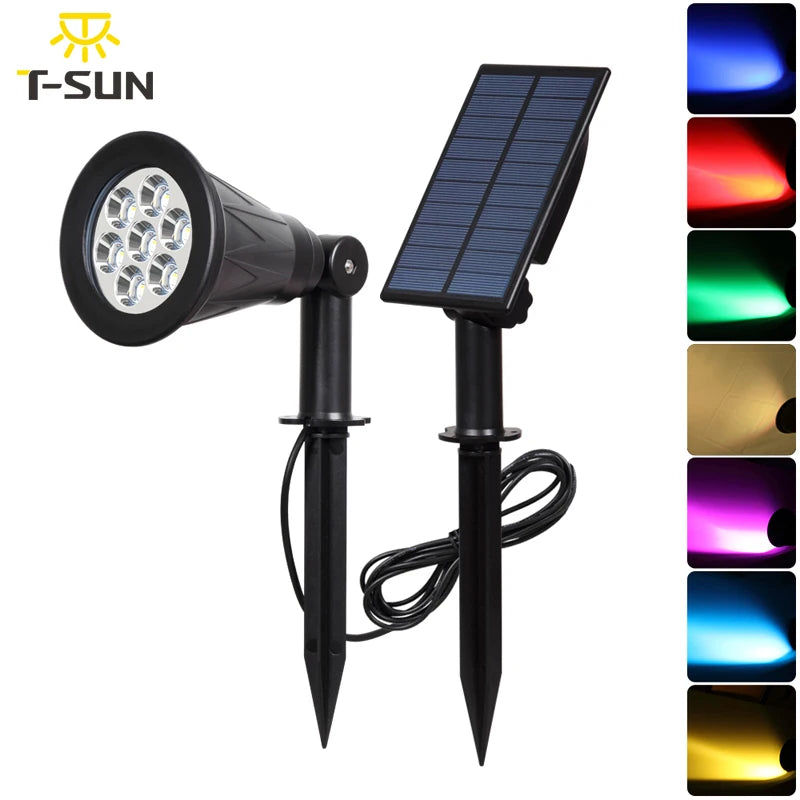 T-SUN 7LEDS Solar Spotlight IP65 Waterproof Solar Garden Light Solar Wall Light Solar Light With Fixed Color Solar Lamp Outdoor
