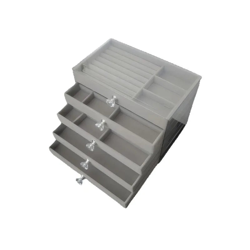 New 5 Layers Gray Jewelry Storage Box Drawer Design Large Capacity Anti-oxidation Organizer for Women Accessories