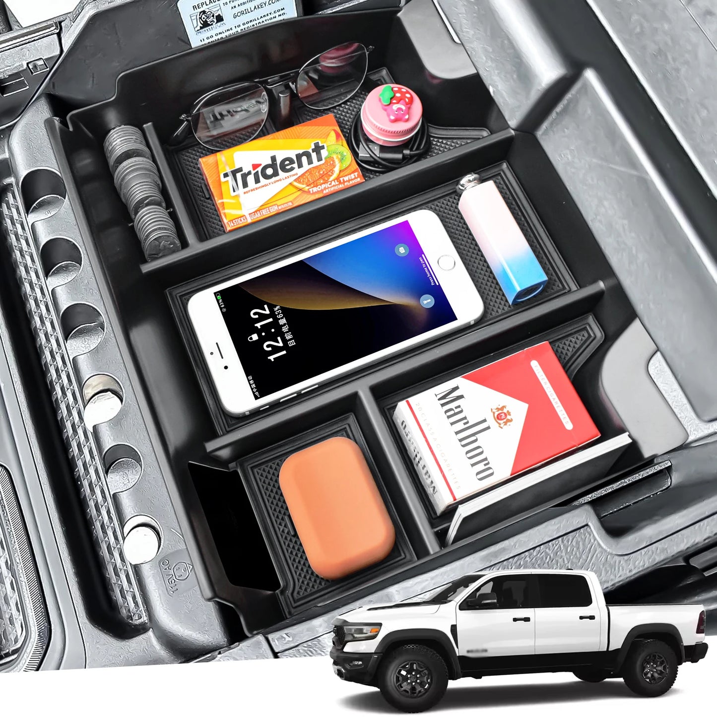 Center Console for 2024 Dodge RAM TRX 1500 2023 2022 2010-2021 Armrest Storage Organizer Car Storage Box Coin Interior Tray Box