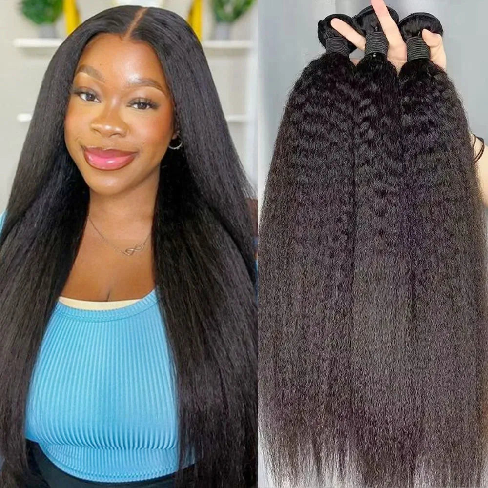 30 Inch Raw Hair Bundles Kinky Straight 3 4 Bundles 100% Human Hair Sew In Bundles Brazilian Virgin Remy Yaki Straight Bundles