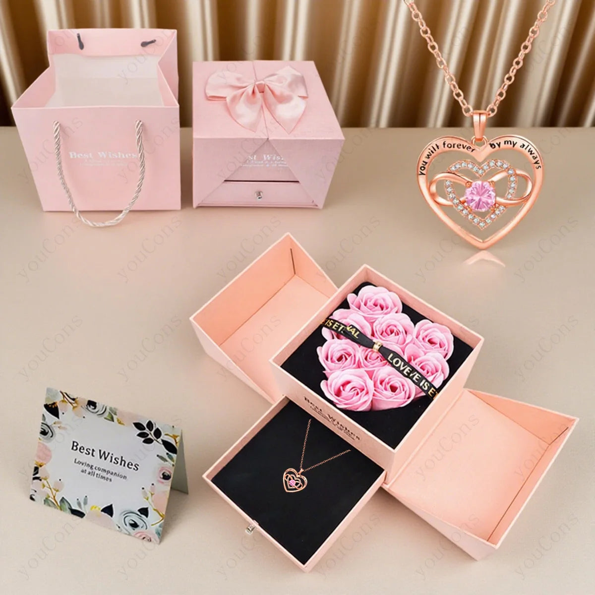 Zircon Heart Necklace Pendant With Rose Bow Box 2025 New Jewelry Set For Girlfriend Christmas Valentine Day Anniversary Gift