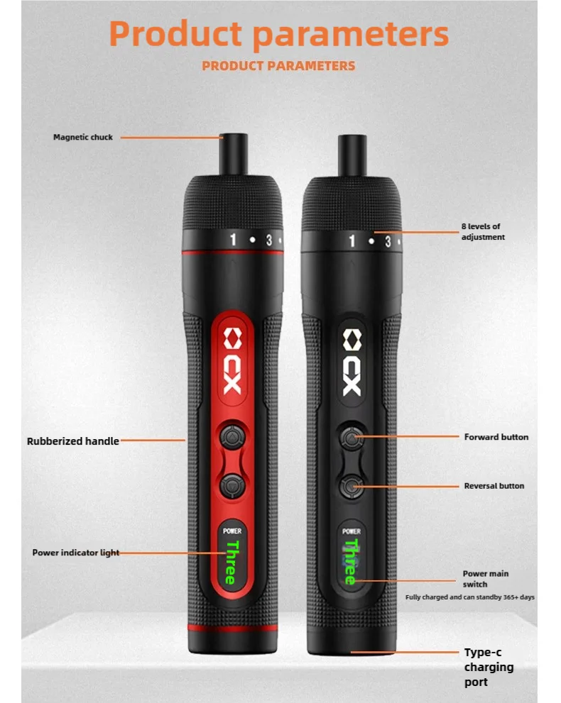 8-Speed Torque Cordless Electric Screwdriver Rechargeable 2000mAh Mini Drill 3.6V Power Tools Set Household Maintenance Repair