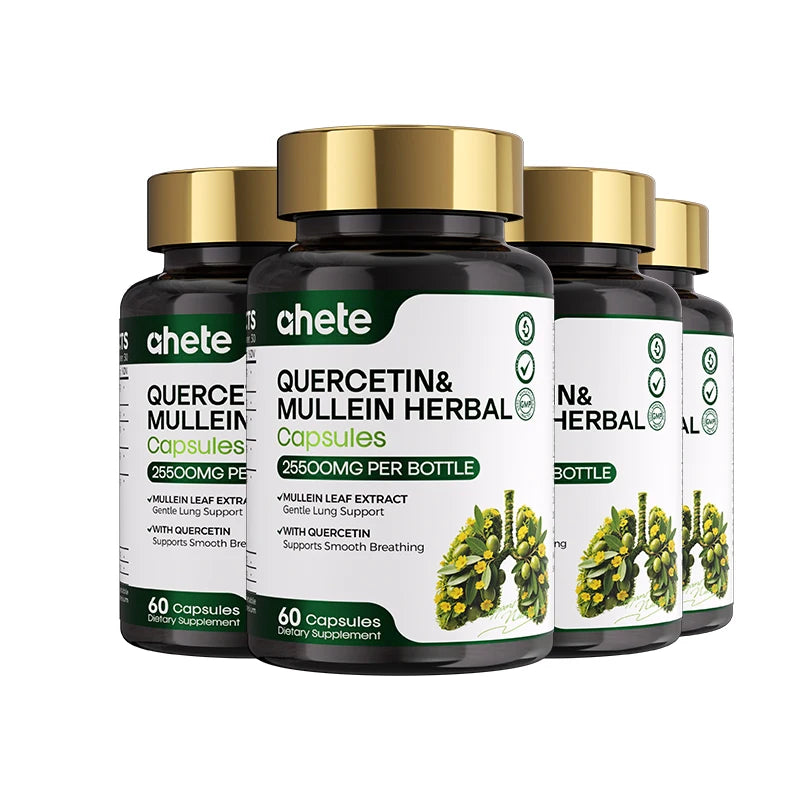 AHETE Mullein Leaf & Quercetin Capsules - High Potency Mullein And Quercetin, Lung Support Formula. Supports Respiratory Health.