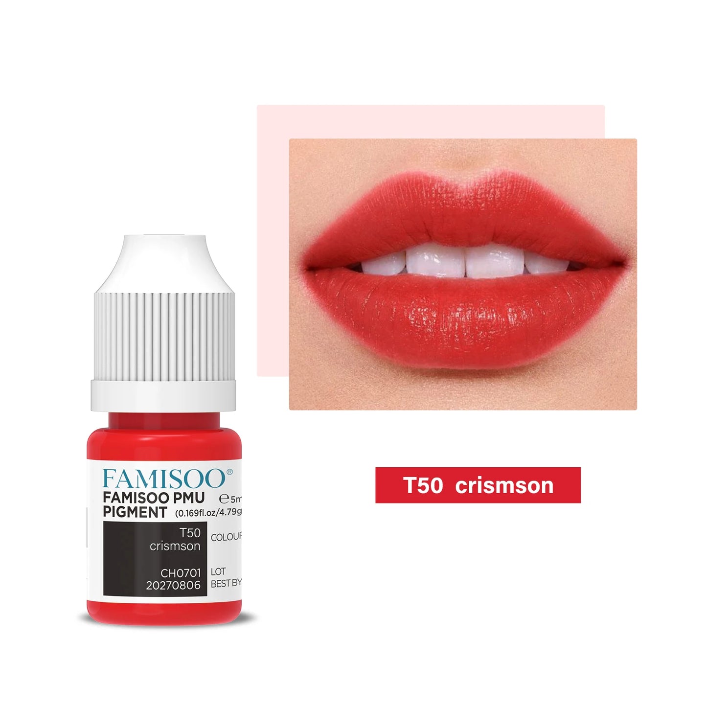 FAMISOO 5ML Lip Tattoo Inks Microblading Organic Permanent Makeup Lips Pigment Tattoo Pink Eyebrow Eyeliner PMU Pigment 0.17 OZ