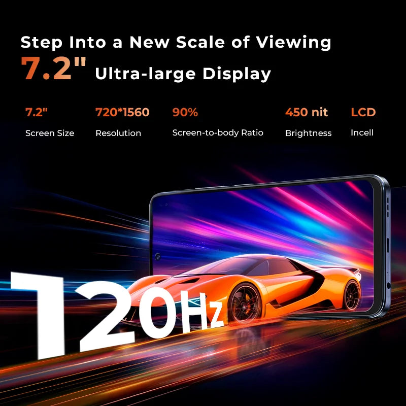 HOTWAV Note 18 GT Smart Phone 7.2'' 120Hz 8.6mm Ultra-Thin Mobilephone 8GB RAM 256GB ROM 6200mAh Battery Android 15 Cellphone