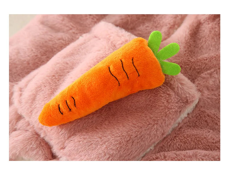 ZOETOPKID Baby Rompers Winter Warm Coral Fleece Newborn Boys Girls Clothes Cartoon Rabbit Coats Infant Jumpsuit Animal Overalls