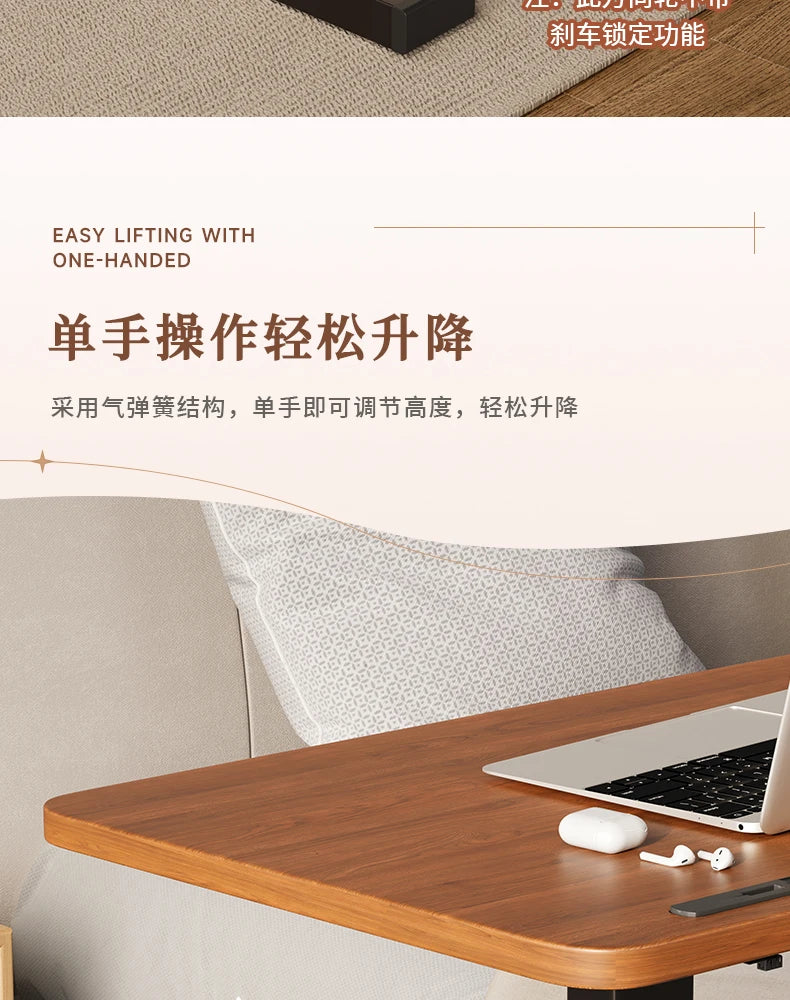 Pneumatic Lifting Laptop Desk Mobile Bedside Table Computer Desk Home Office Writing Desk with Wheels Storage Shelf
