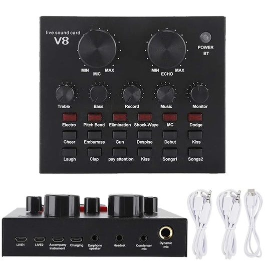 V8 Sound Card Audio Set Interface External Usb Live Microphone Sound Card Bluetooth Function For Computer Pc Mobile Phone Singin