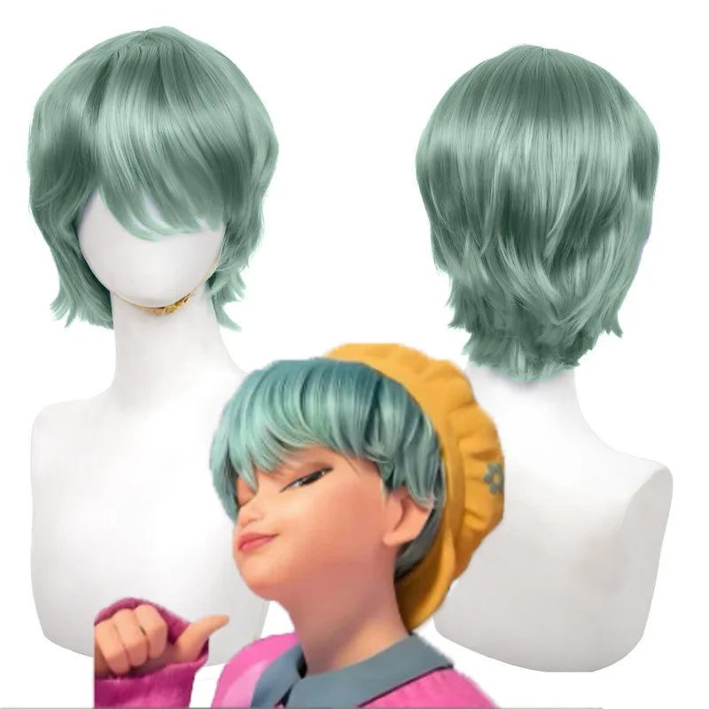Kpop Saja Boys Baby Cosplay Synthetic Wig 30cm Short Green Men Hair Anime Heat Resistant Wigs Halloween Party Cosplay Gift