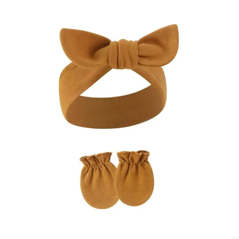 Baby Hair Accessories Set Breathable Head Wrap with Mittens Scratches Resistant for Infants Children Daily Use A2UB