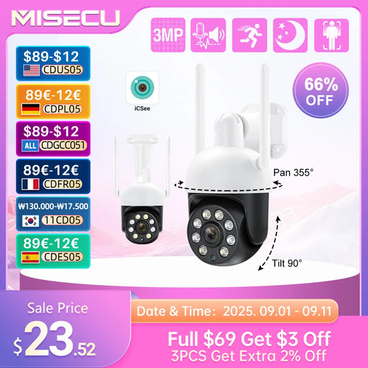 MISEC HD 4MP PTZ Wifi Wireless IP Camera Outdoor Human Detect  Two Way Communication Security Surveillance  Color Night Vision