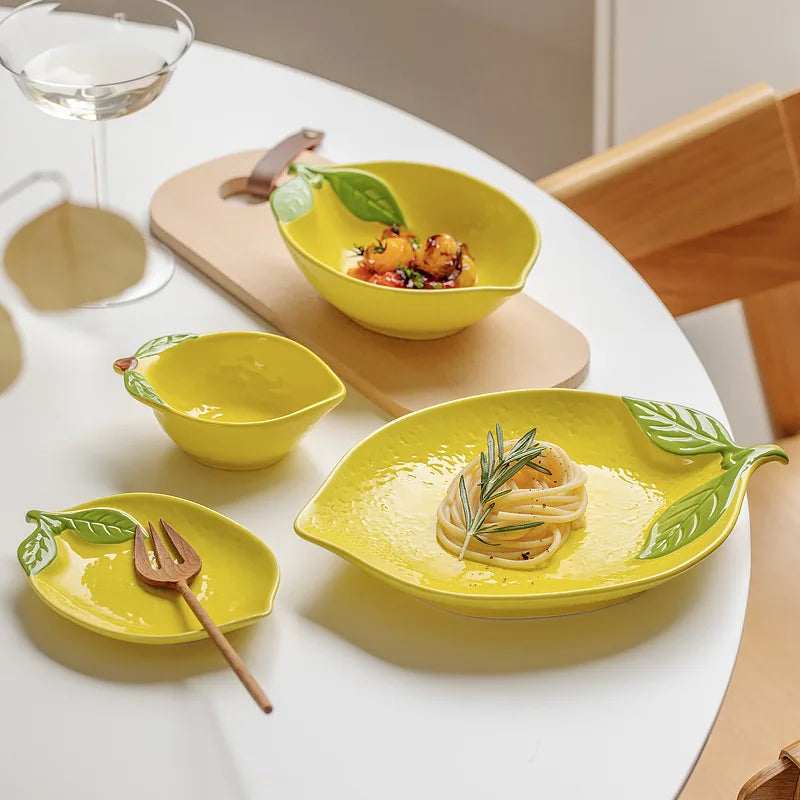 Creative Cartoon Lemon Shaped Ceramic Salad Bowl Soup Bowl Family Fruit Snack Plate Kitchen Utensils Accessories