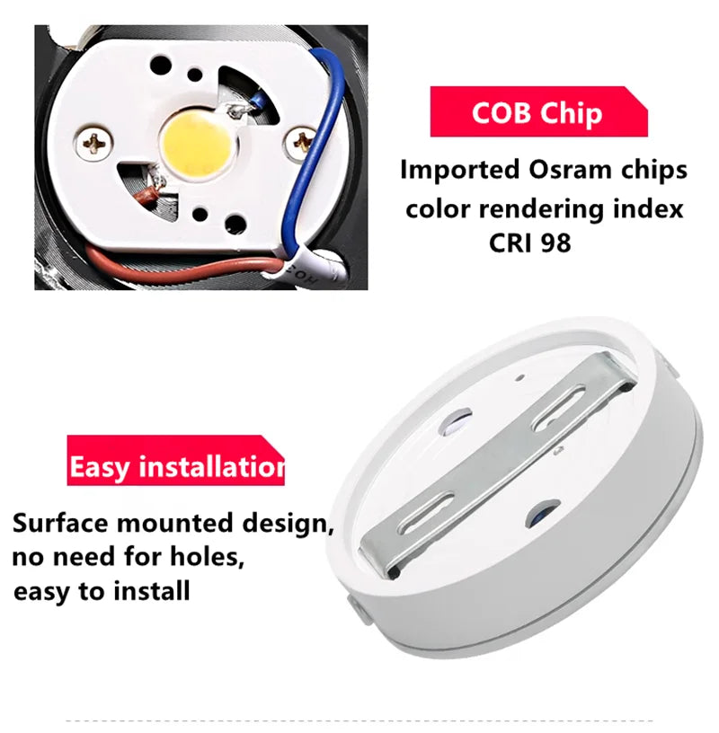 Surface Mounted Ultra-thin LED Downlight 110V-230V 7W9W12W15W18W20W CRI98 Anti-Glare Ceiling Lamp COB Spotlights Indoor Lighting
