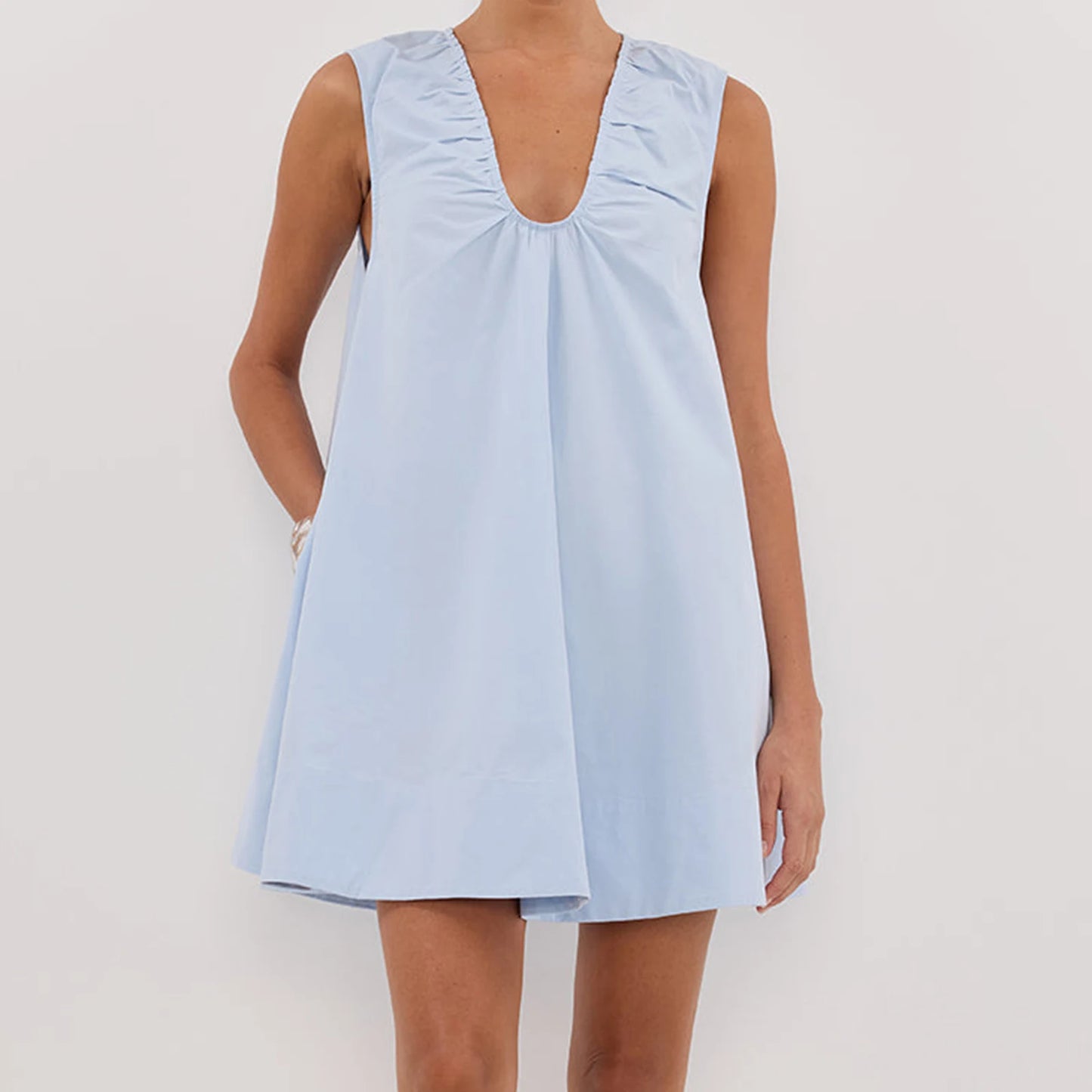 New Fashion Womens V Neck Tank Dress Sleeveless Solid Color Loose Beach Dresses With Pocket Club Street Style Hot Sale S-XL