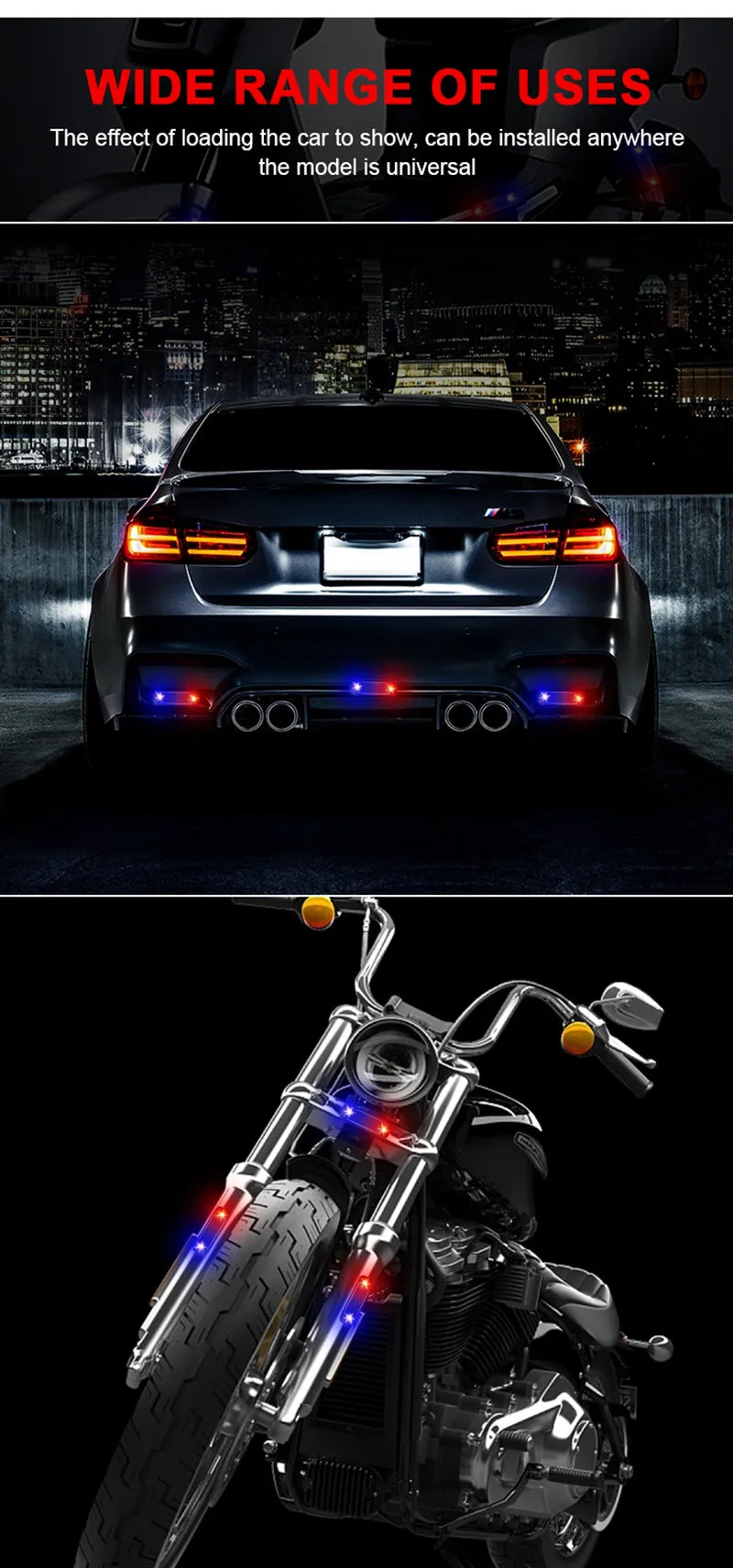 1PC Solar Powered Warning Light Anti-Theft Alarm LED Light Flashing Indicator Strobe Red Blue LED Lamp for Car Motorcycles Bike