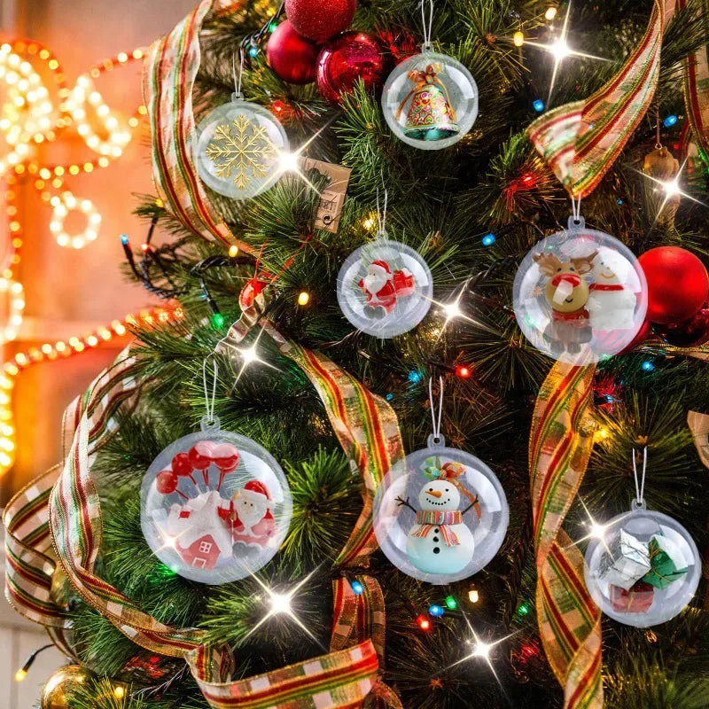 10Pcs Fillable Transparent Hanging Balls Plastic Christmas Ornaments Hollow Decorative Hanging Balls Xmas Tree Pendant Supply