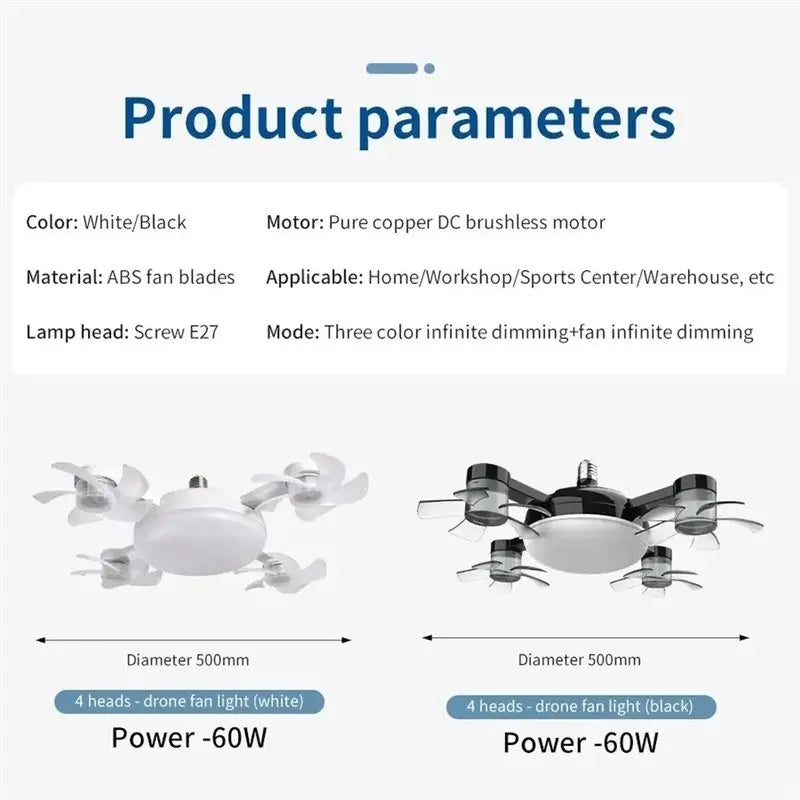 [B25B!】 Fan Light 2-In-1 Drone Design Ceiling Fan Light 60W Remote Control Included For Living Room For Entrance Hall Family Cor