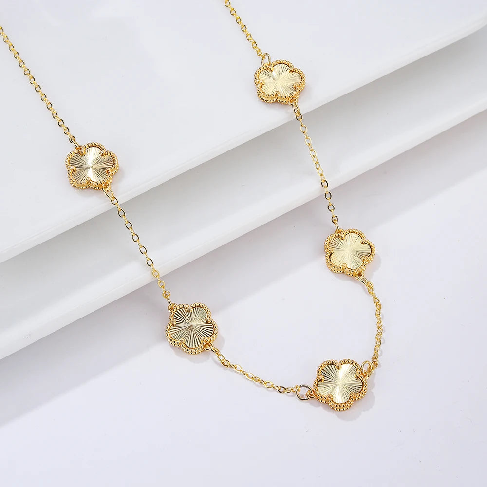 Double Sided Plum Blossom Natural Stone Hot Selling Plant Five Leaf Flower Pendant Necklace Collarbone Chain Woman Clover