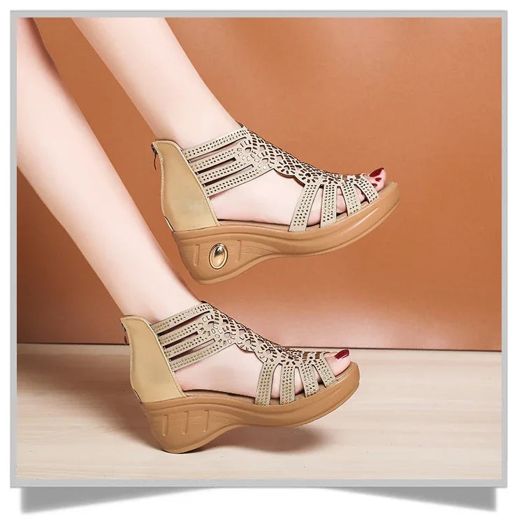 Ladies Shoes on Offer 2025 New Brand Fashion Zipper Women's Sandals Summer Elegant Ladies Roman Platform Wedge Heeled Sandals
