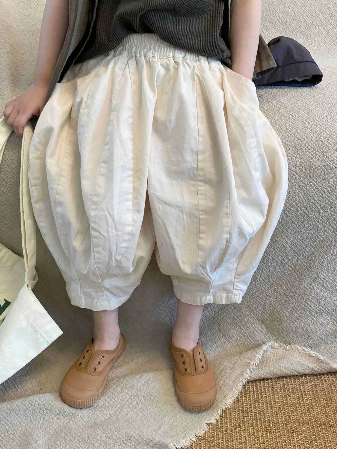 Children's Pants Korean Summer New Girls Solid Color Casual Wide Leg Cropped Pants for Boys Versatile Harlan Pants