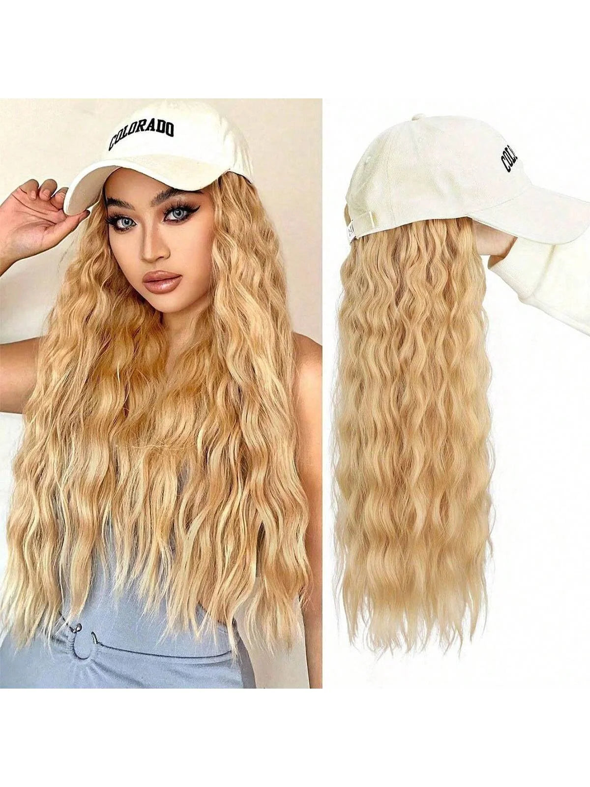 Hat Wigs Baseball Cap Synthetic Wigs With Short Bob Wavy Curly Hair Extensions Adjustable Wings That Attached Short Extensions