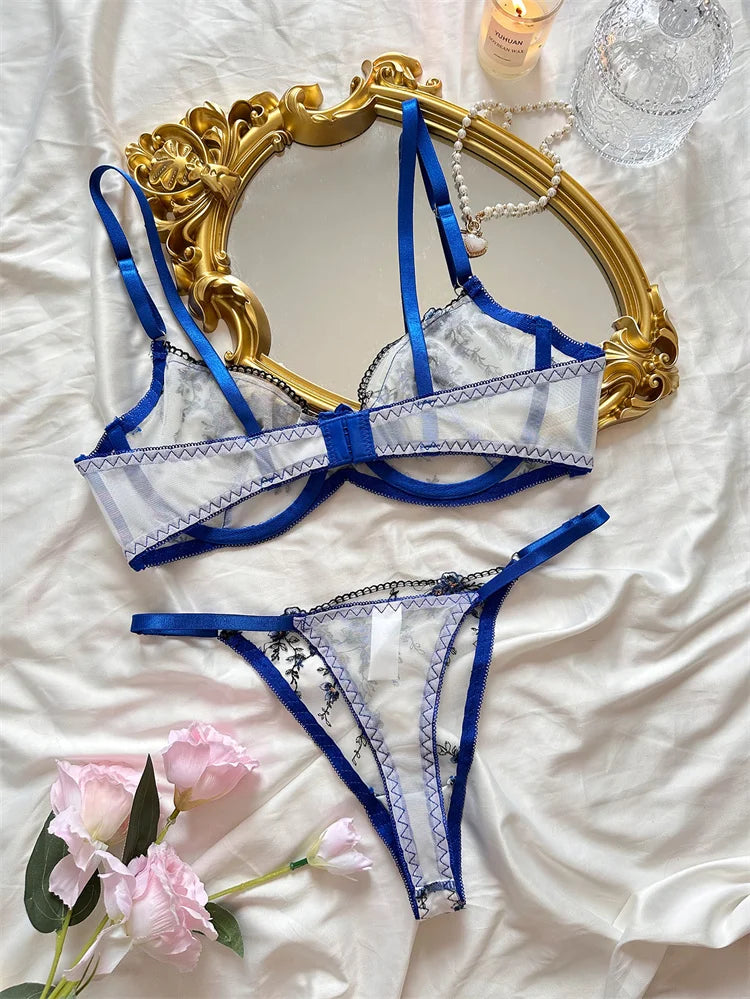 Female Lingeries Sexy Hot Fancy Underwear Floral Embroidery Bra Sets Women's Ethical Underwear Romantic Lingeries Sexy Outfits