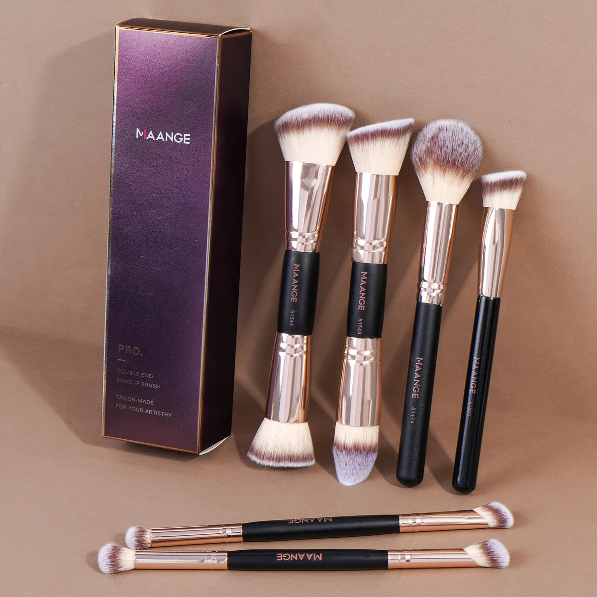 MAANGE Double Head Foundation Concealer Eyeshadow Blush Makeup Brushes Kabuki Mineral Premium Handle Soft Dense Hair for Gift