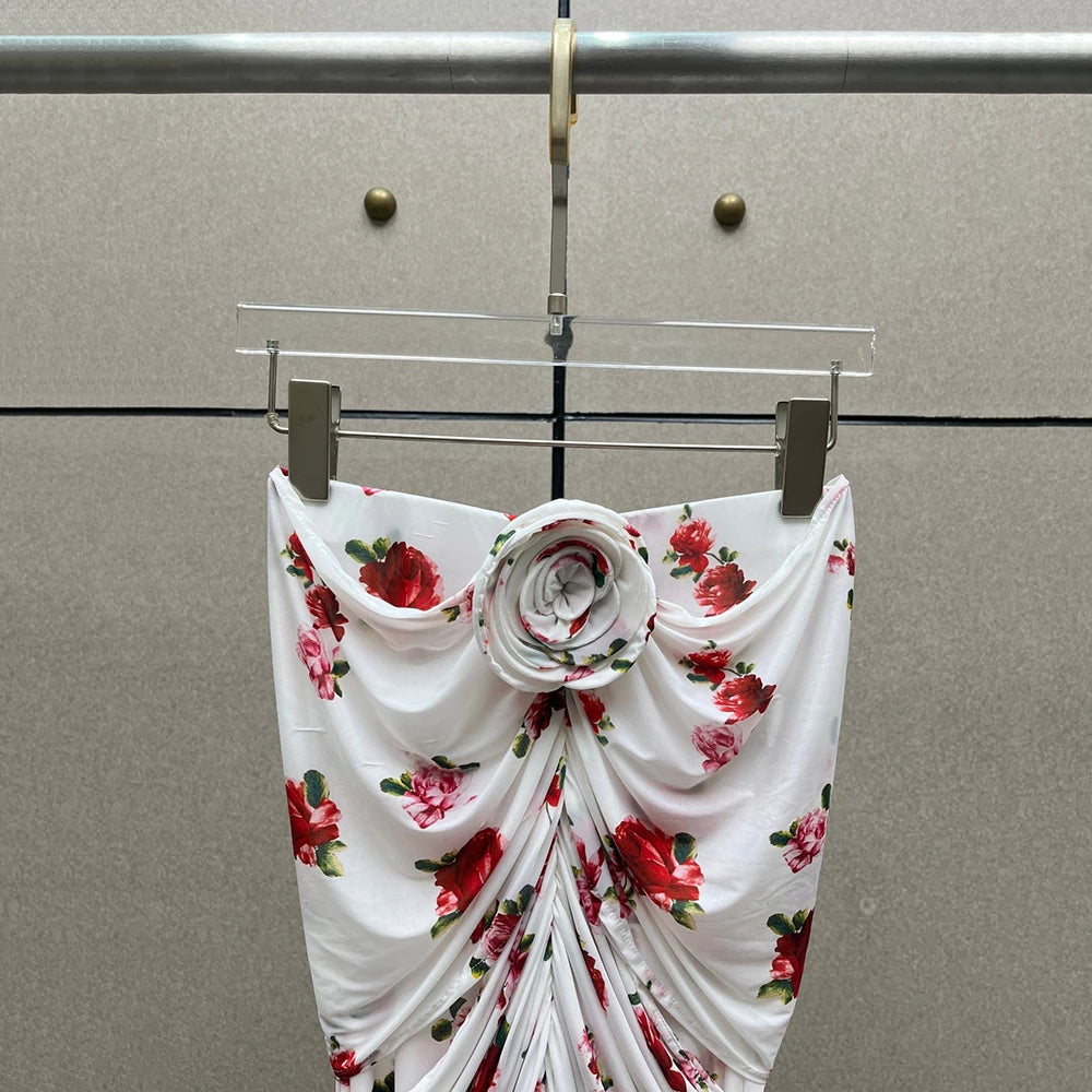 Handmade Floral Women's T Shirt Y2k Pleated Slim Temperament Elegant Round Neck Long Sleeve Blouse 2025 Early Spring New