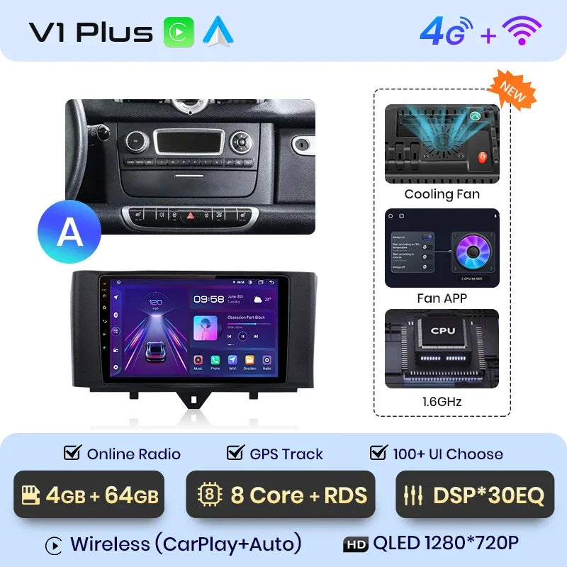 Junsun Wireless CarPlay Android Auto Radio For Smart Fortwo 451 2005 - 2015 Car Intelligent Systems RDS BT DSP 2 din autoradio