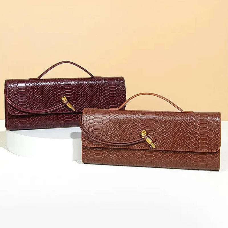 Luxury Design Top-Handle Bag for Women Evening Handbag Long Purse PU Snakeskin Pattern Crossbody Shoulder Bags Fashion Outfits