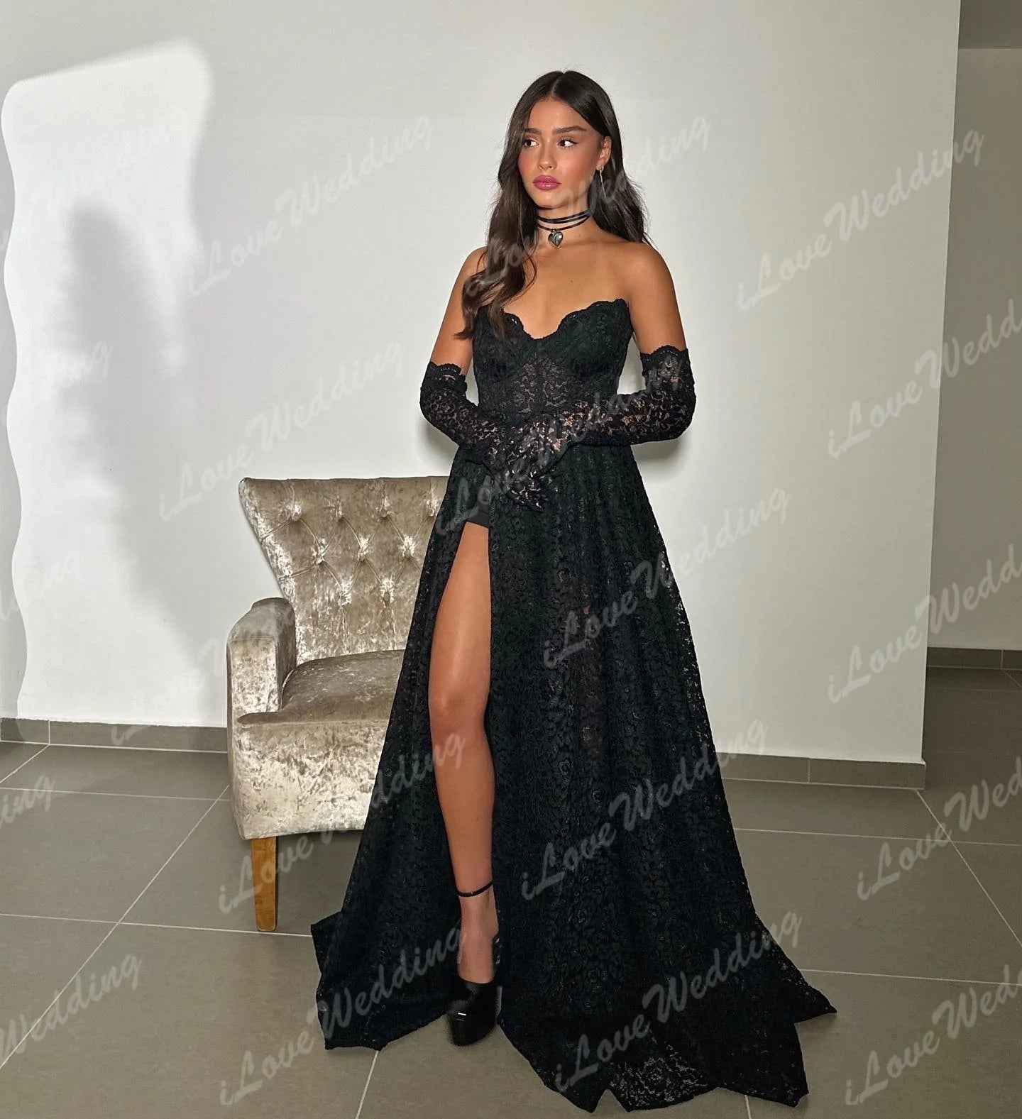 Sexy Lace Prom Dresses 2025 Sweetheart Black Mermaid Party Evening Elegant Celebrity High Slit Dress Party Night Customized
