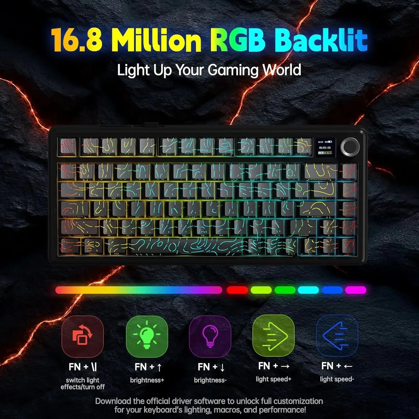 Aula F75 MAX Wireless Gaming Keyboard With Smart Digital Screen and Knob 75% Hot Swappable 3Mode RGB Backlit Mechanical Keyboard