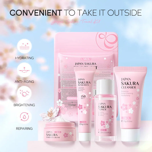 LAIKOU Sakura Skin Care Sets Facial Cleanser Face Cream Serum Toner Moisturizing Brightening Anti Wrinkles Kit