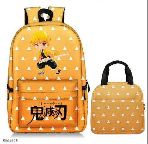 Demon Slayer Backpack Anime Print Large capacity School Bag 3 Piece Set Lunch Bag Pencil Case Tanjirou Nezuko Boy Girl Student