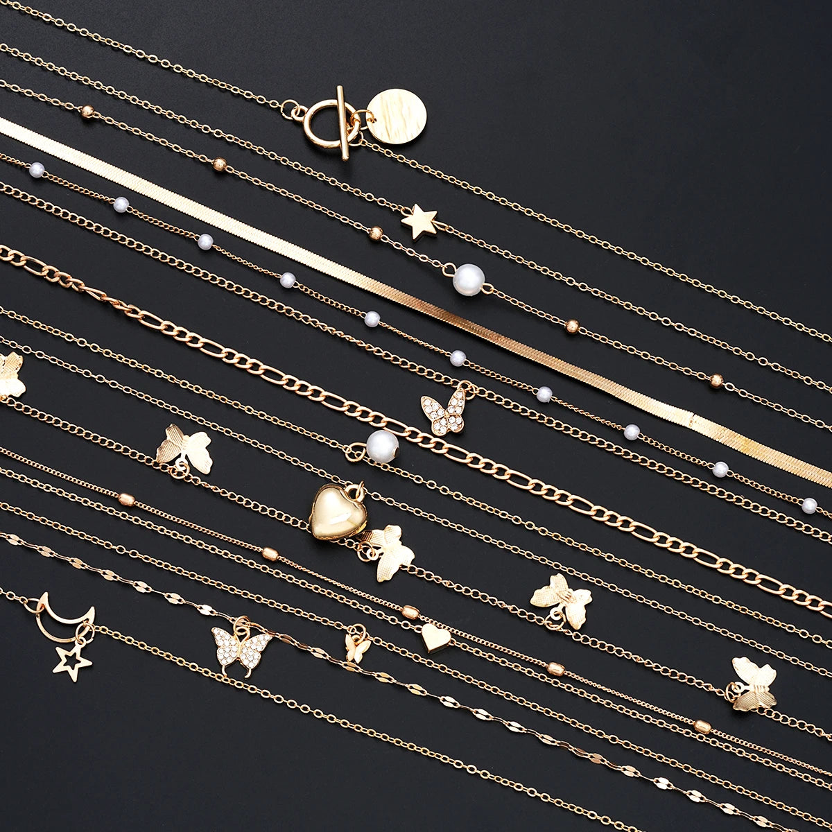 Simple Stackable Necklaces Set for Women Fashion Butterfly Heart Star Pearl Moon Pendant Necklaces Boho Jewelry Gifts 2025