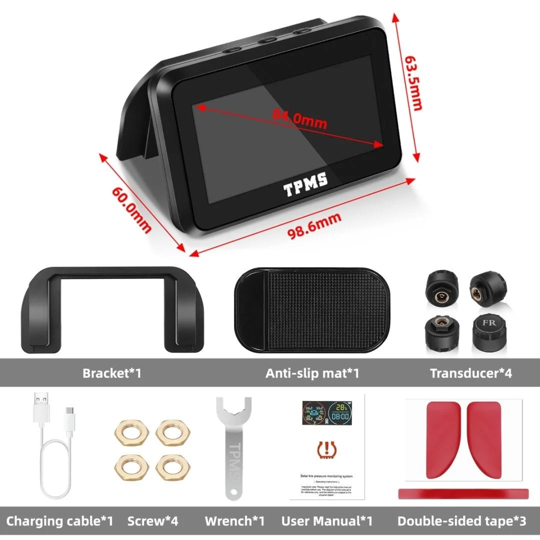 Car Tire Pressure Monitoring System Solar TPMS Sensors Security Alarm LCD Display Tyre Pressure Monitor Temperature Warning