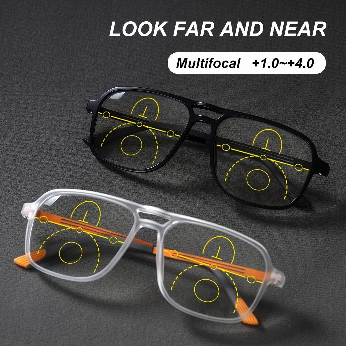 Progressive Multifocal Reading Glasses Intelligent Zoom Anti Blue Light Eyewear Alloy Temples Square Clear/Red Coating Glasses