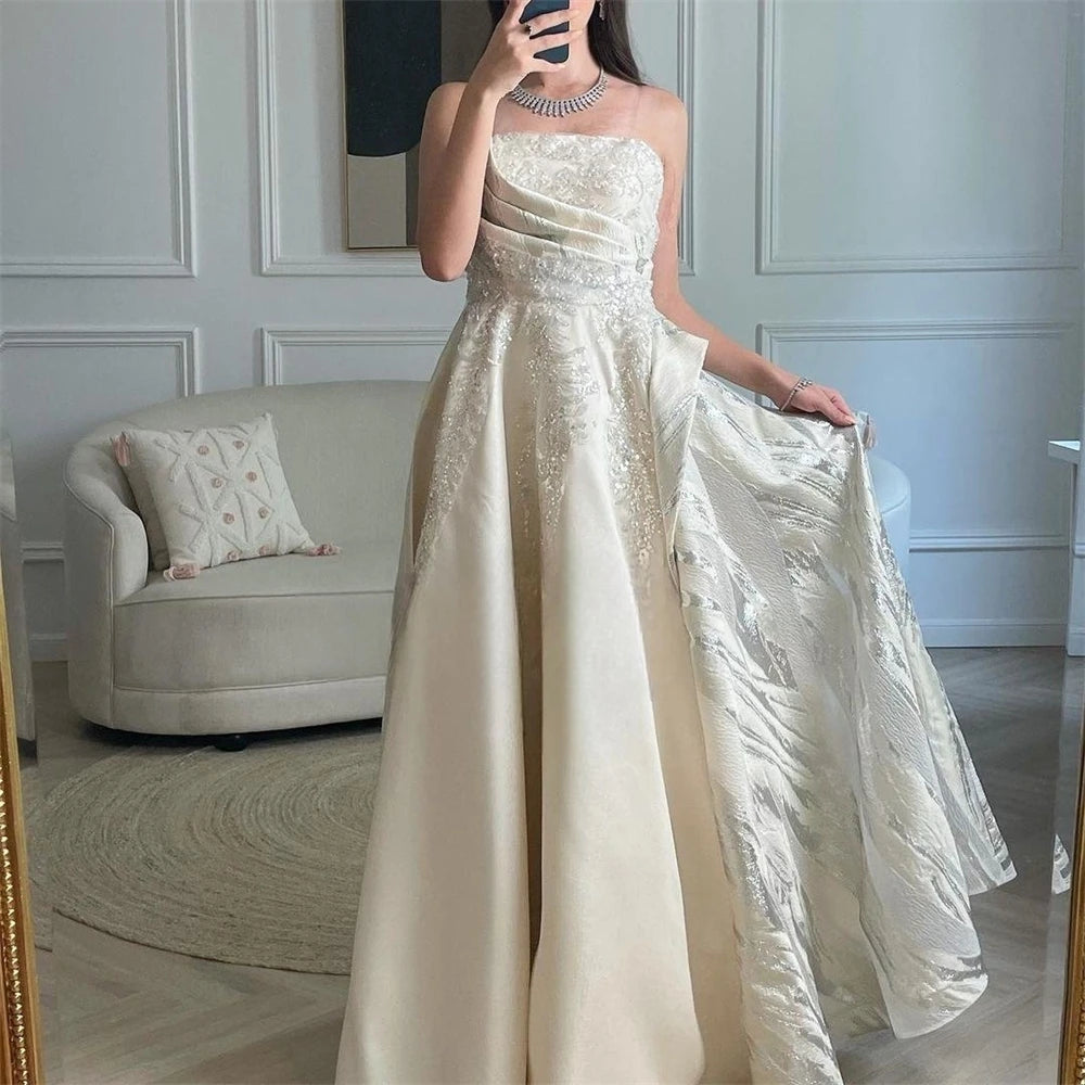 Customized  Exquisite  Strapless Ball Gown Celebrity  Sequin Draped S Occasion Evening  vestido de festa mulher luxo