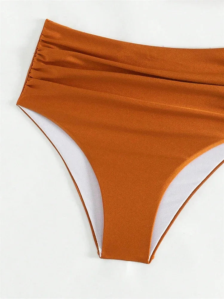 Circyy Single Shoulder Bikini Set Women Swimsuit Two-Piece Pleated Female Swimwear Bathing Summer Fashion High Waisted Beachwear